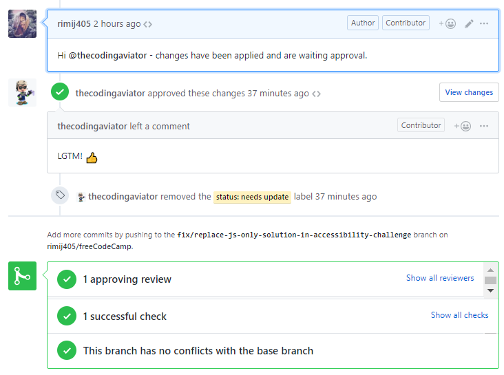 Screenshot of successful pull request.